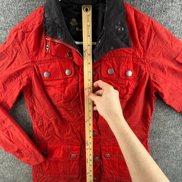 Barbour International Avonmouth Waxed Jacket Women Full Zip Red Size 4 USA Lined - Picture 5 of 16